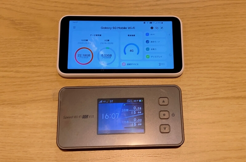 Speed WiFi 5G X11とGalaxy 5G Mobile Wi-Fi