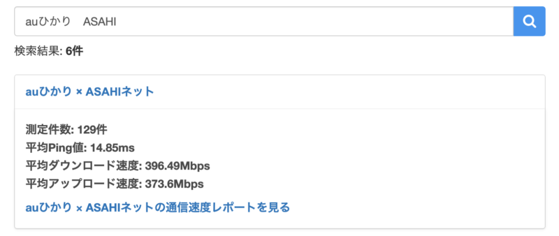 auひかり×ASAHIネットの平均速度