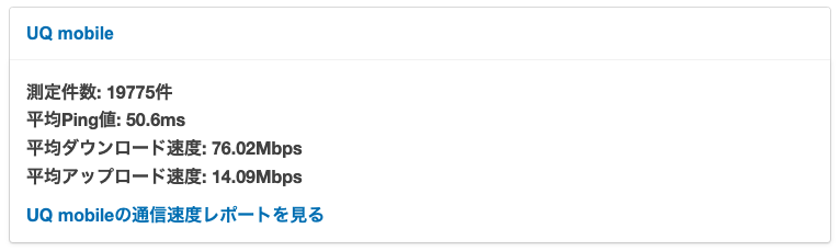 UQモバイルの平均速度